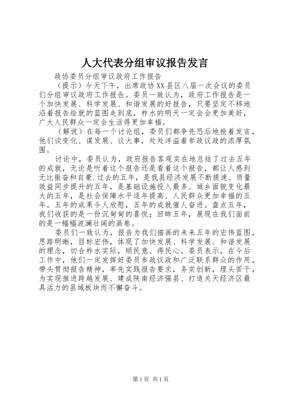 人大代表分组审议报告发言稿_第1页