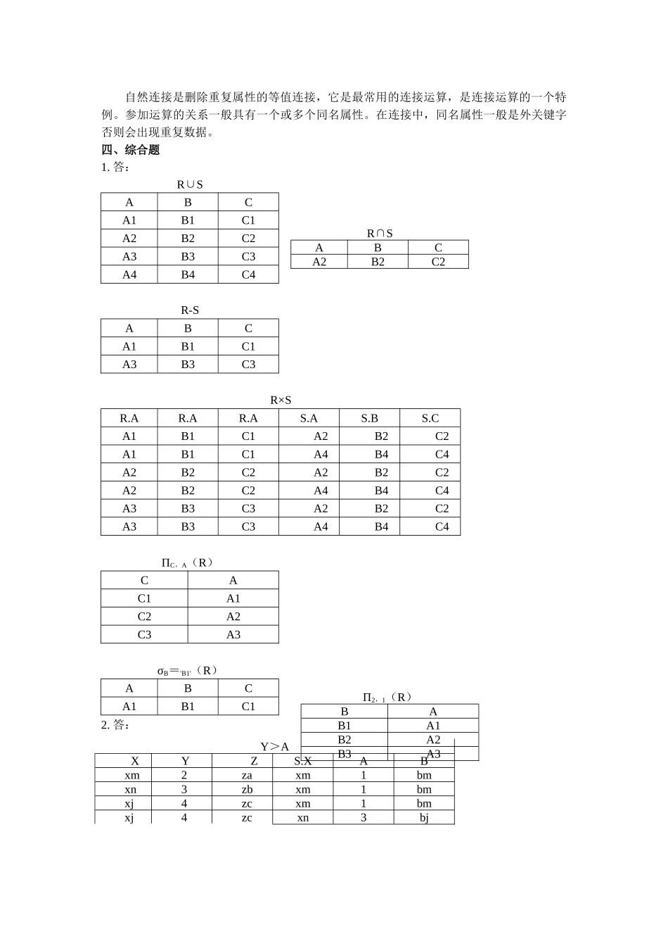 徐州工程学院 数据库 答案_第3页