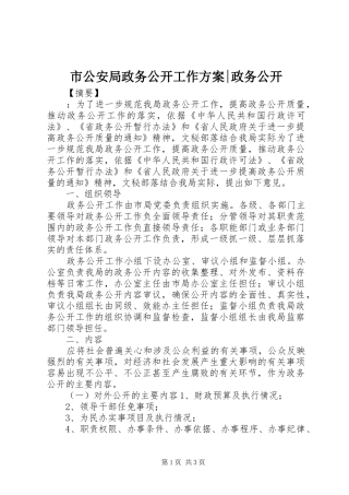 市公安局政务公开工作方案-政务公开