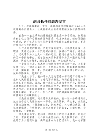 副县长任前表态发言稿