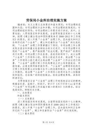 劳保局小金库治理实施方案