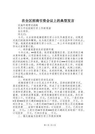 在全区招商引资会议上的典型发言稿 (2)