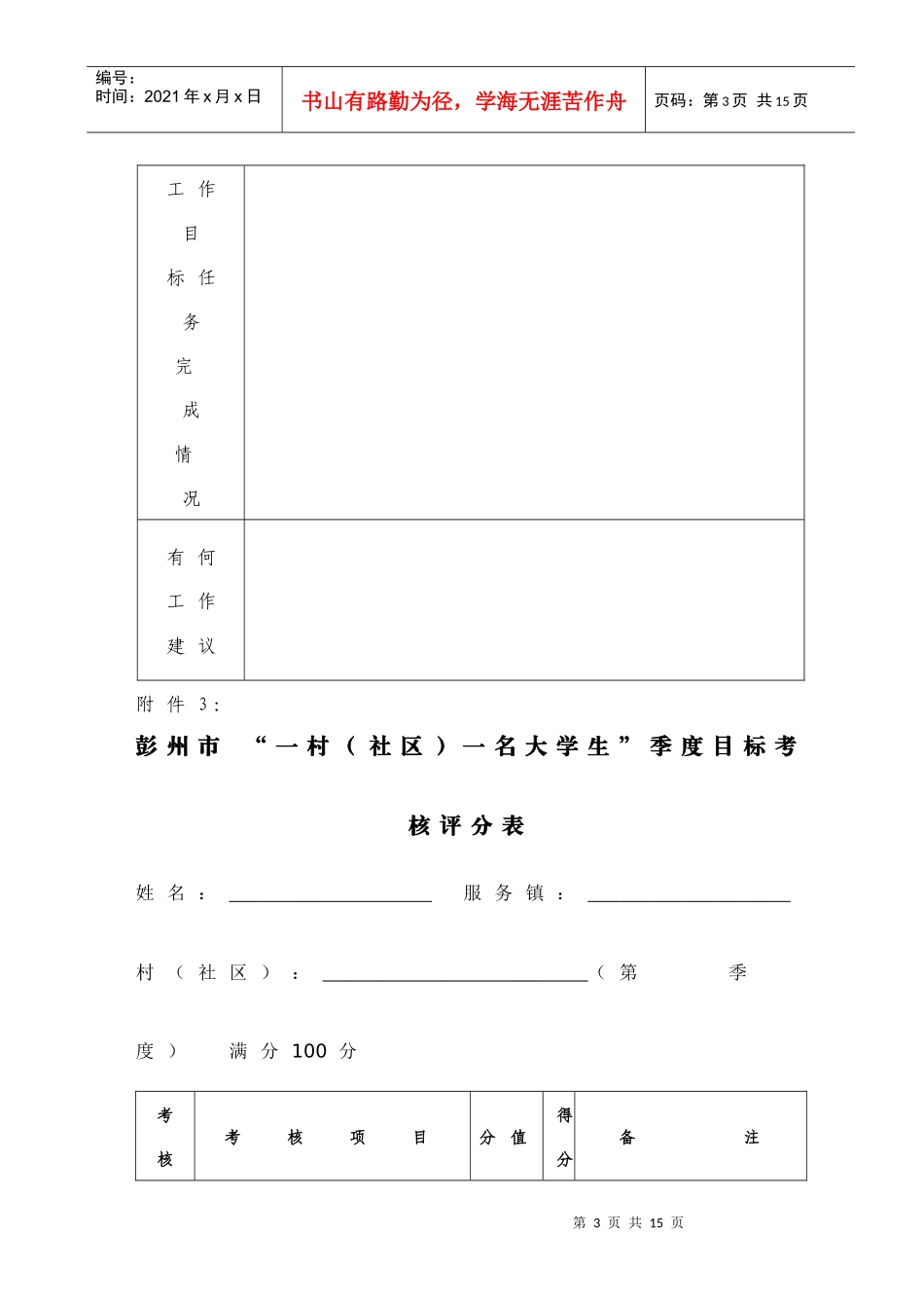 彭州市一村(社区)一名大学生目标管理责任书_第3页