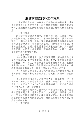 脱贫摘帽查找补工作方案