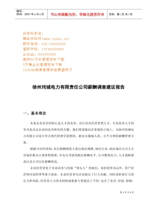 徐州某某公司薪酬调查建议报告