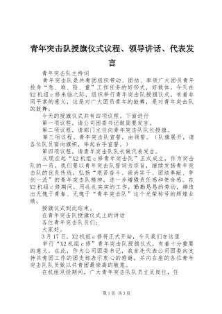 青年突击队授旗仪式议程、领导讲话、代表发言稿