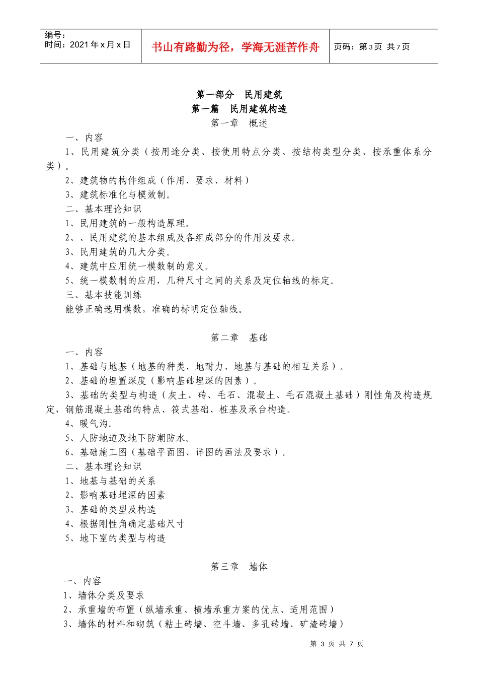 建筑识图与构造教学大纲三年制_第3页