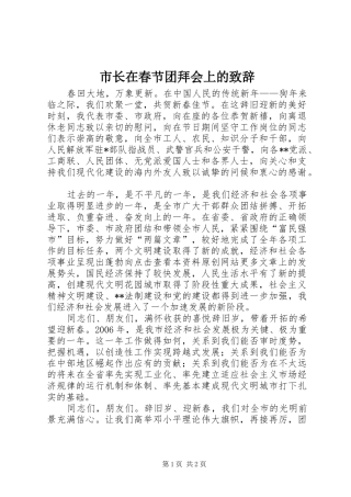 市长在春节团拜会上的演讲致辞