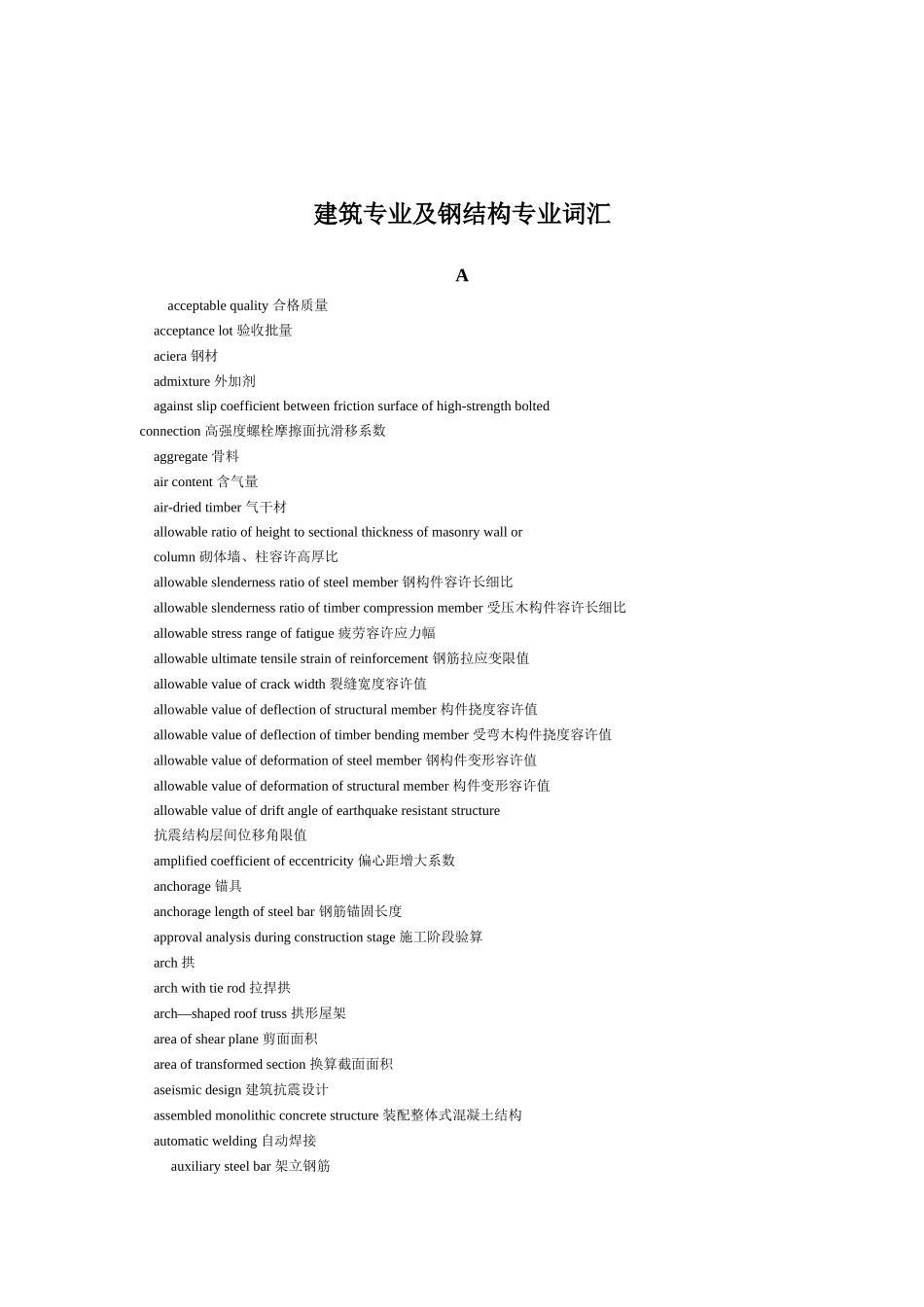 建筑专业及钢结构专业词汇(doc 27页)_第1页