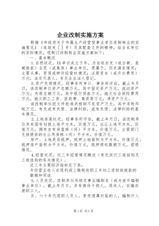 企业改制实施方案
