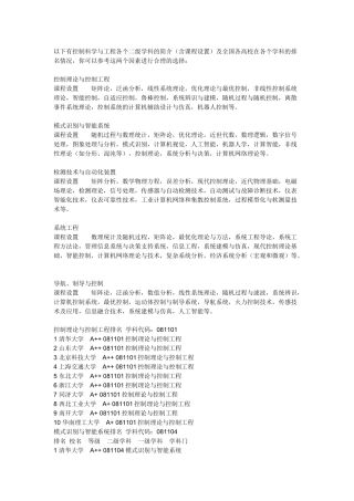 自动化专业考研方向及其学校排名