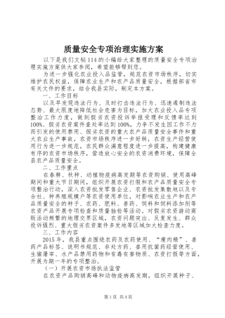 质量安全专项治理实施方案