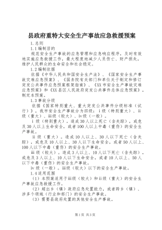县政府重特大安全生产事故应急救援预案