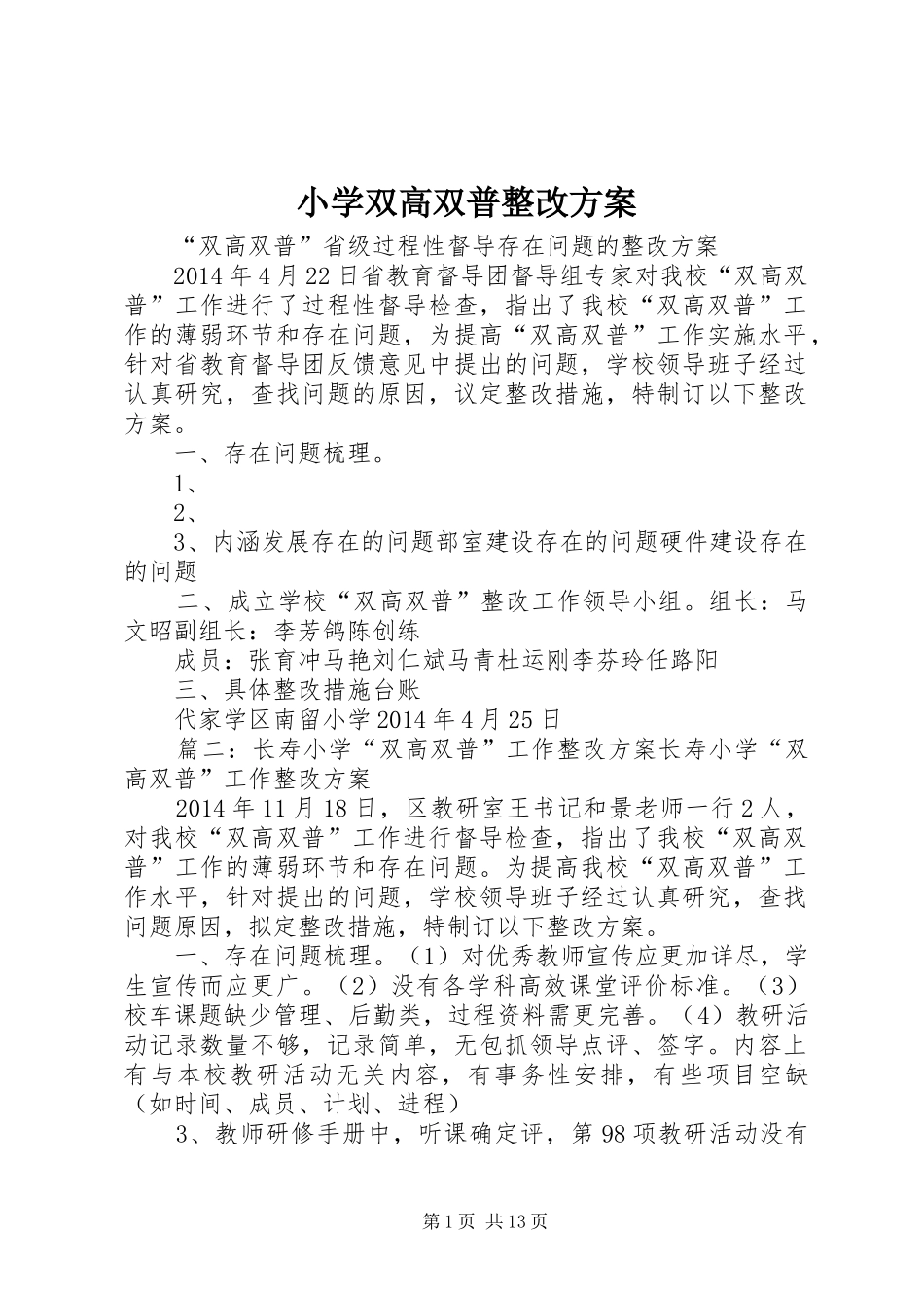 小学双高双普整改方案_第1页