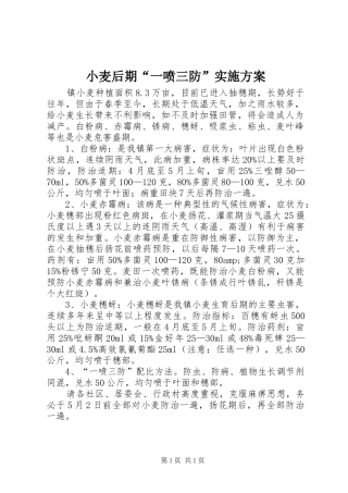 小麦后期“一喷三防”实施方案