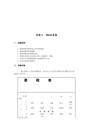 文字处理软件操作实验--Word表格