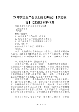 XX年安全生产会议上的【讲话】【表态发言】【汇报】材料3篇