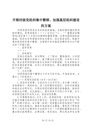 开展村级党组织集中整顿、加强基层组织建设的方案
