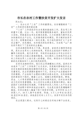 市长在农村工作暨扶贫开发扩大发言稿