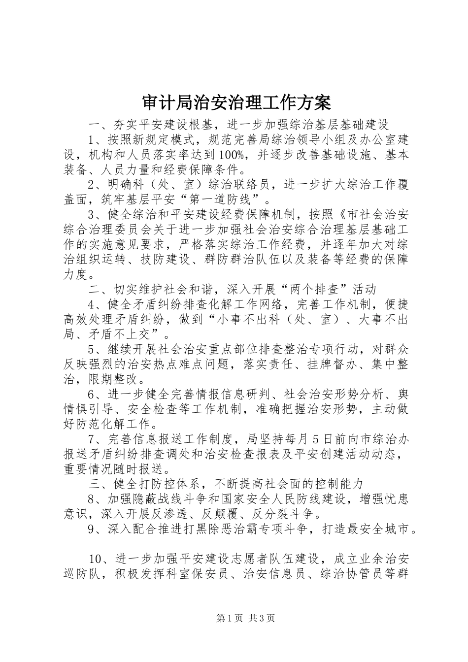 审计局治安治理工作方案_第1页