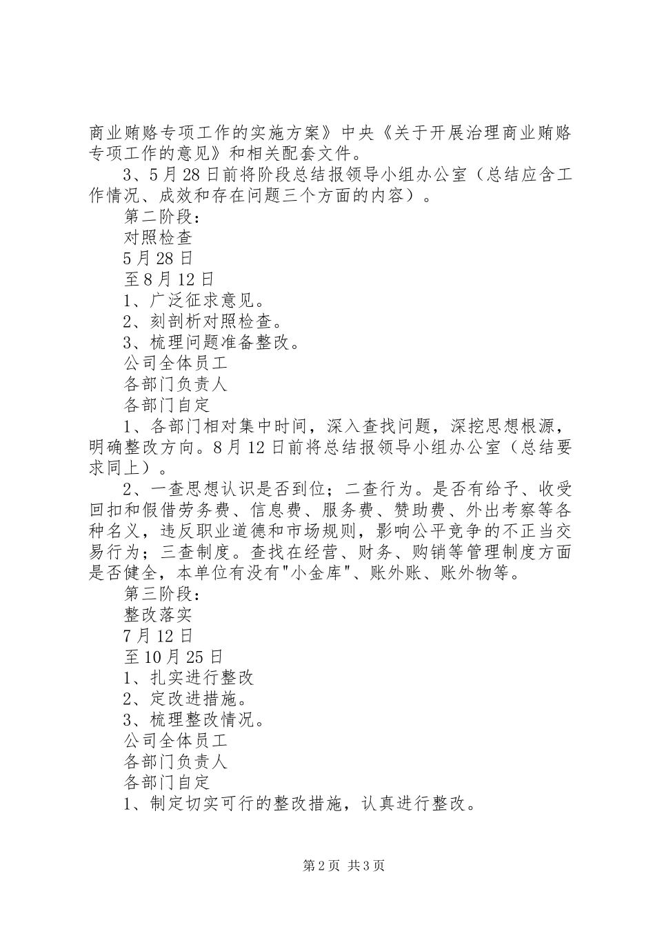 治理商业贿赂工作实施方案日程表_第2页