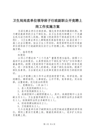 卫生局局直单位领导班子行政副职公开竞聘上岗工作实施方案