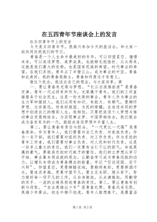 在五四青年节座谈会上的发言稿 (3)