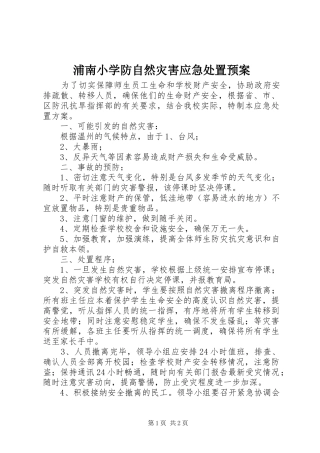 浦南小学防自然灾害应急处置预案