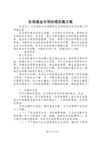 社保基金专项治理实施方案