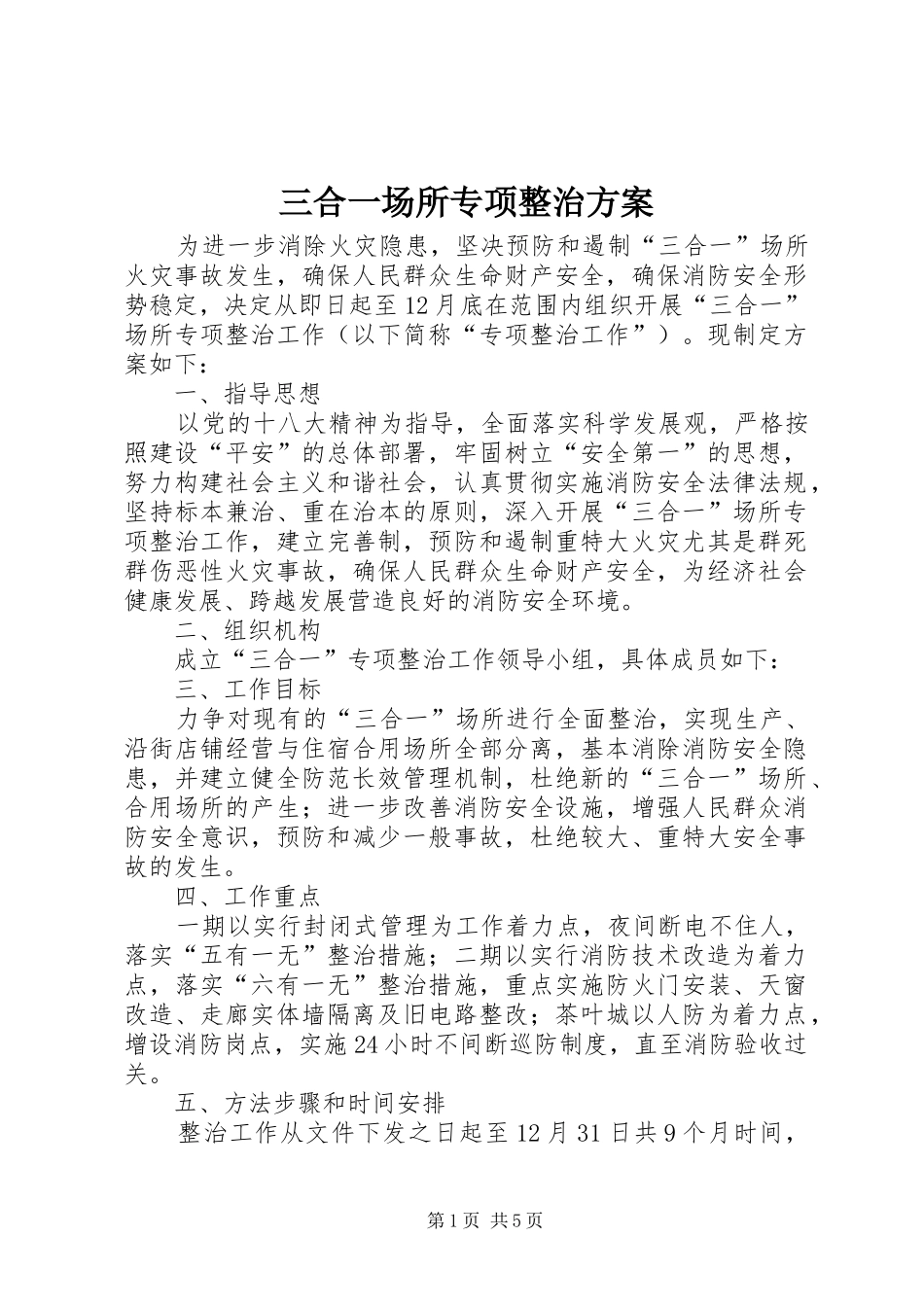 三合一场所专项整治方案_第1页
