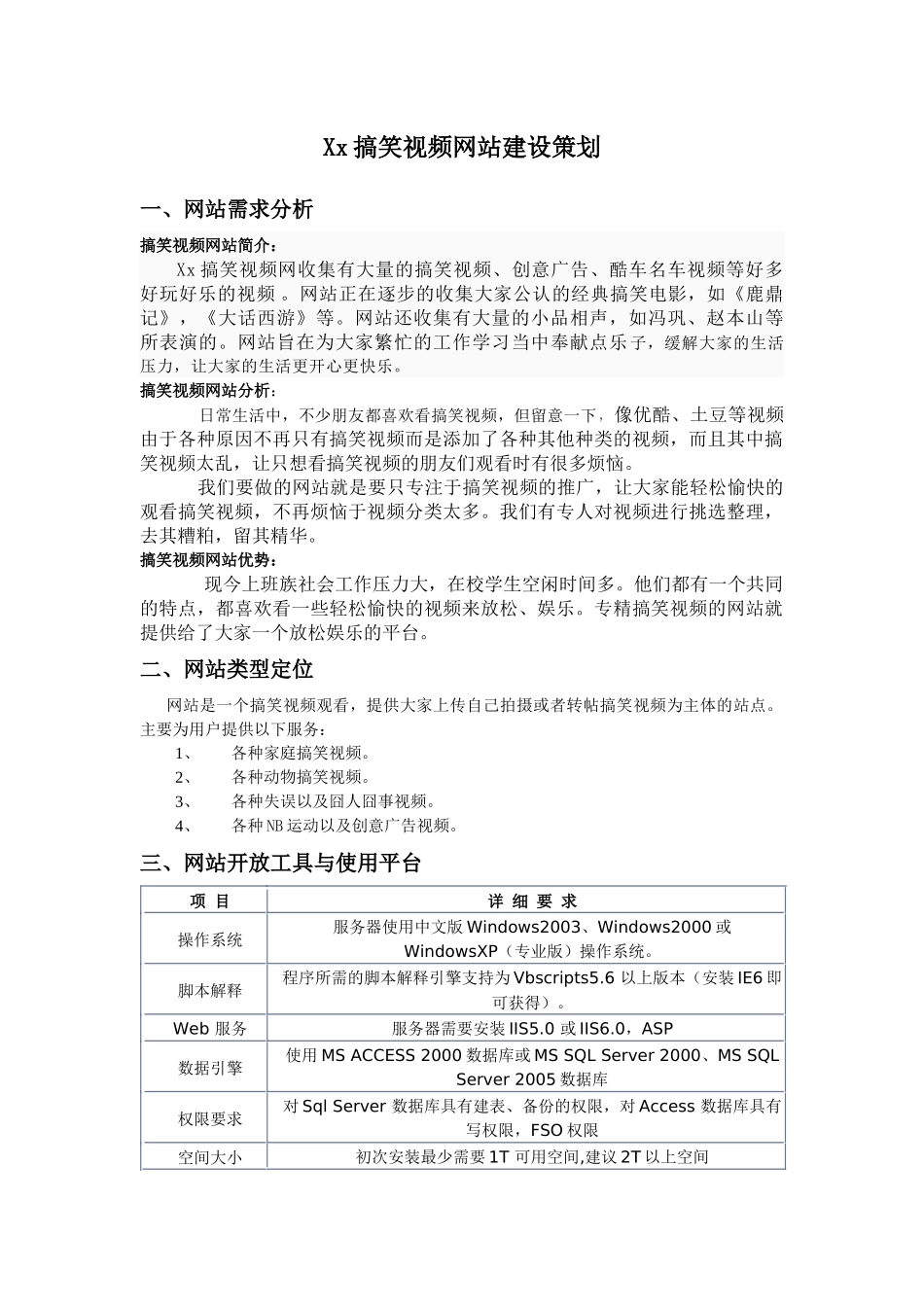 搞笑视频网站建设策划书_第1页