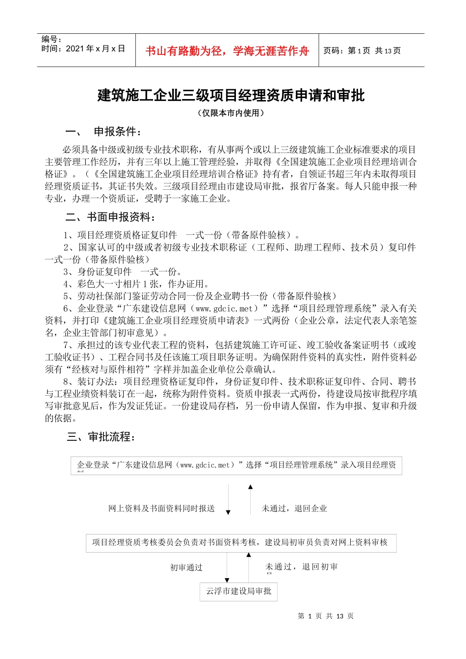 建筑施工企业三级项目经理资质申请和审批_第1页