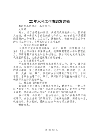 XX年水利工作表态发言