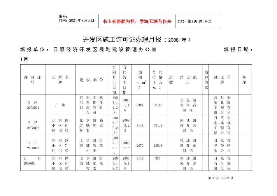 开发区--高新区08-14施工许可证办理月报_第1页