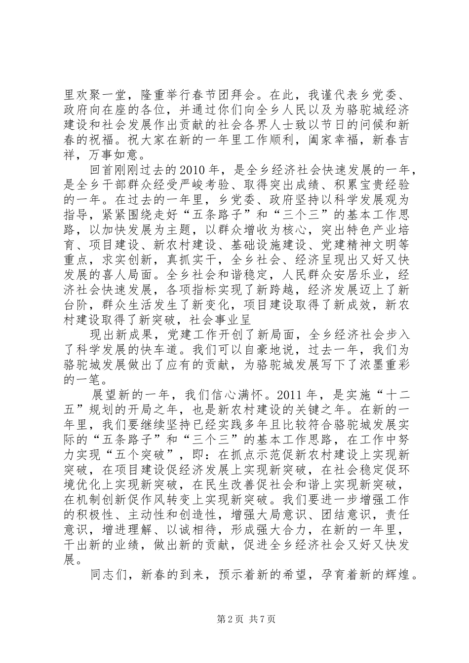 在春节团拜会上的致辞演讲(5)_第2页