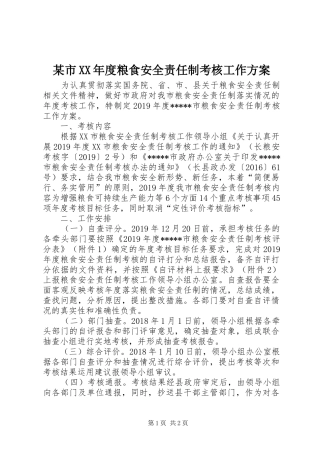 某市XX年度粮食安全责任制考核工作方案