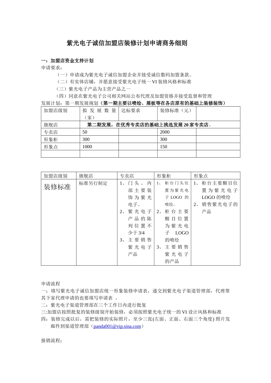 紫光电子诚信加盟店装修计划申请商务细则_第1页