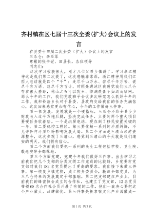 齐村镇在区七届十三次全委(扩大)会议上的发言稿 (2)