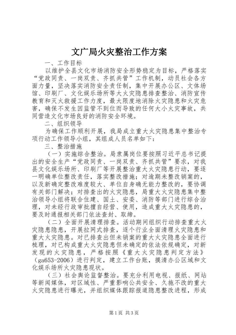 文广局火灾整治工作方案_第1页