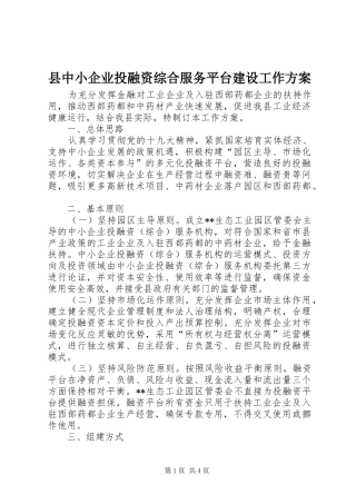县中小企业投融资综合服务平台建设工作方案