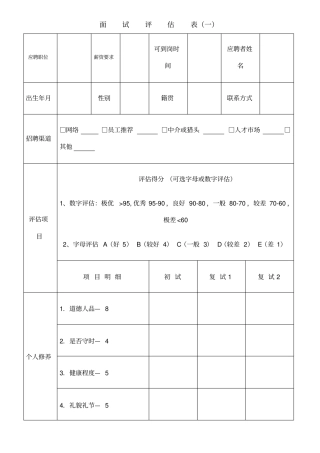 招聘面试评估表五种