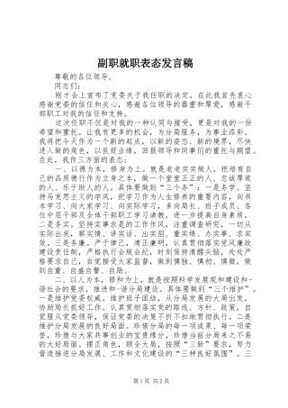 副职就职表态发言