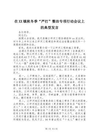 在XX镇秋冬季“严打”整治专项行动会议上的典型发言稿