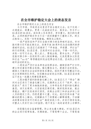 在全市维护稳定大会上的表态发言稿