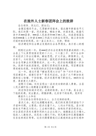 在旅外人士新春团拜会上的演讲致辞