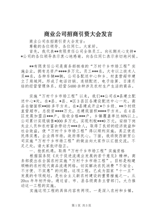 商业公司招商引资大会发言稿