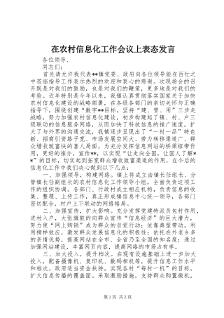 在农村信息化工作会议上表态发言稿