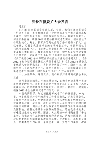 县长在招委扩大会发言稿
