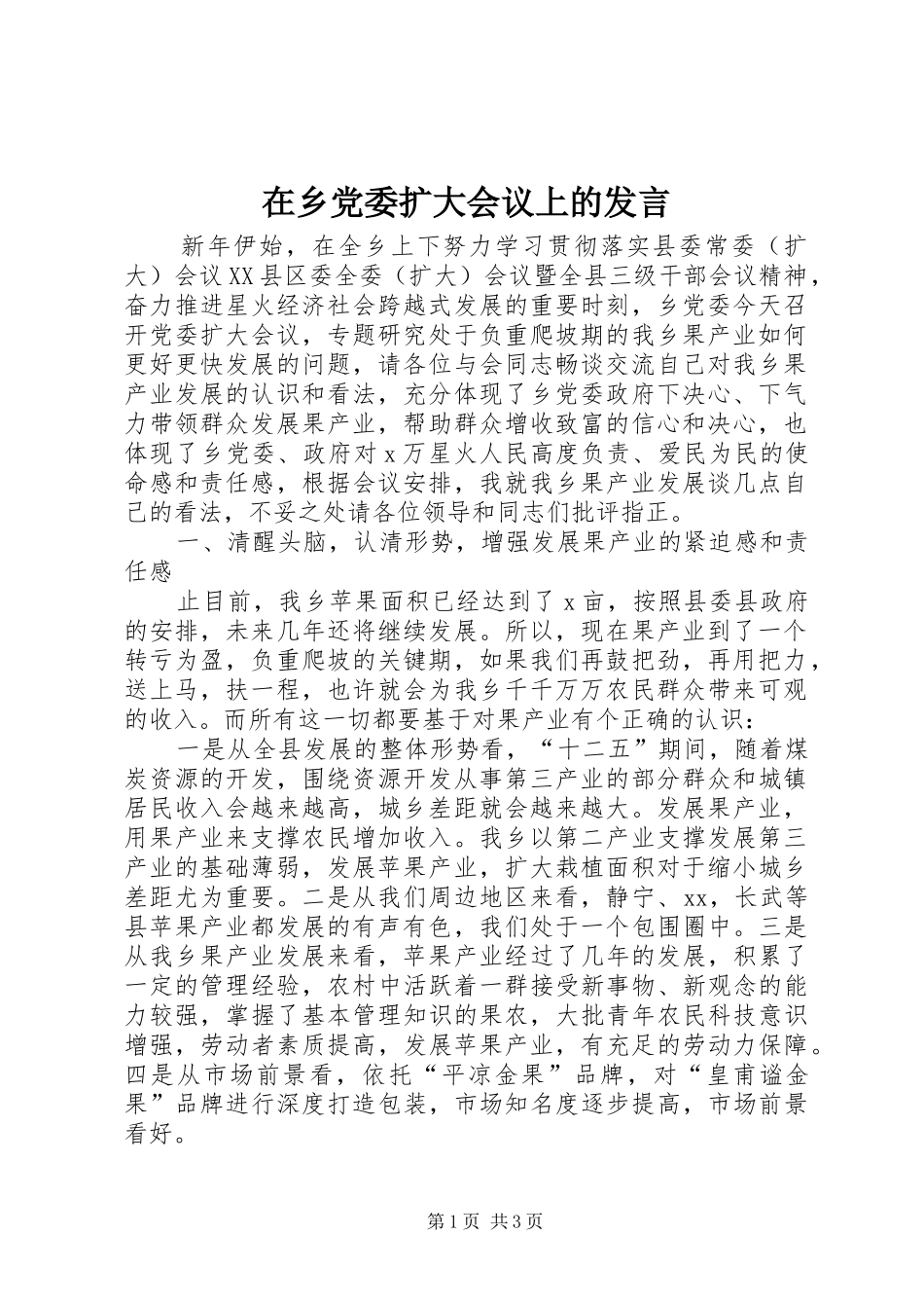 在乡党委扩大会议上的发言稿_第1页