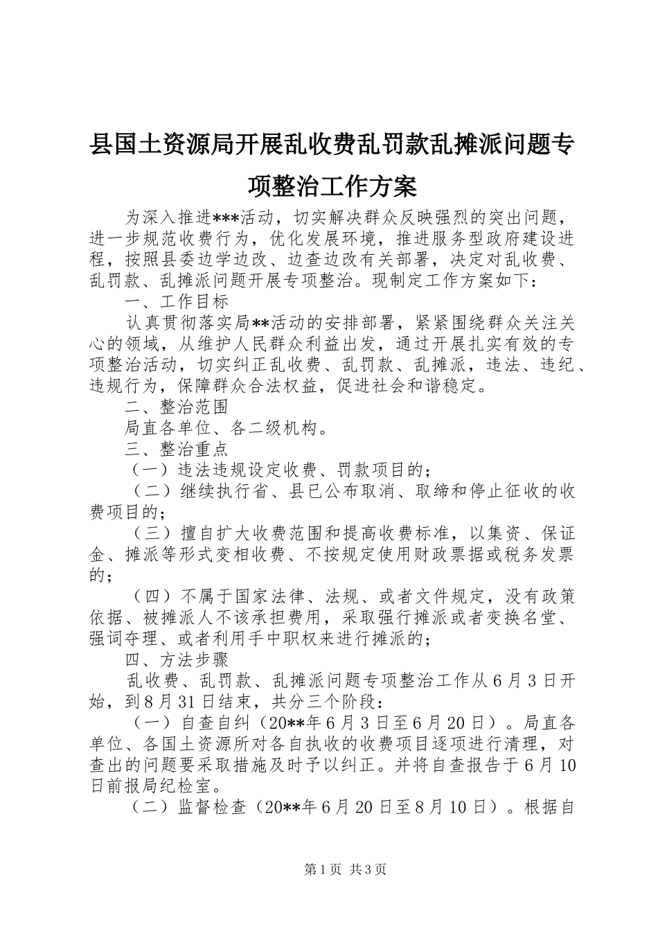 县国土资源局开展乱收费乱罚款乱摊派问题专项整治工作方案_第1页